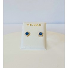 Σκουλαρίκια σε Χρυσό 14Κ - με τετράγωνα sapphire ζιργκόν (E319)